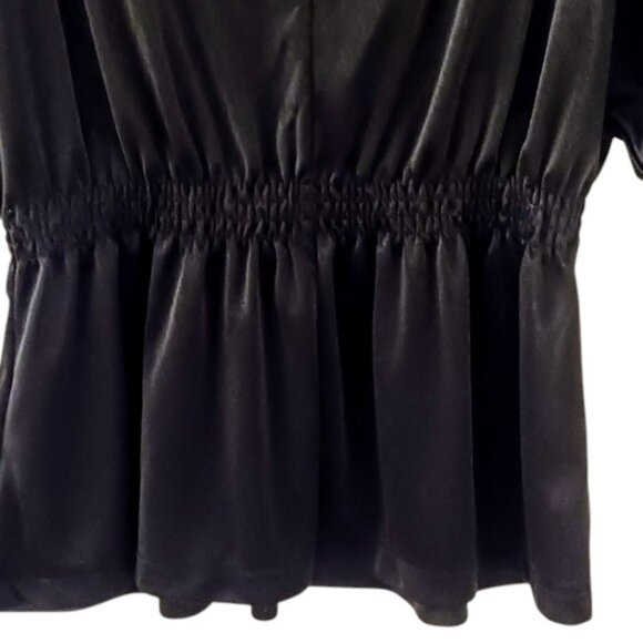 H&M Silky Oversized Flowy Blouse Sz S Black Keyhole Cinched Waist Cocktail City - Picture 4 of 13